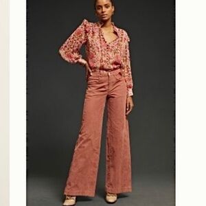 Corduroy wide leg pants Anthropologie pilcro pink rose 23” Tall new w tags